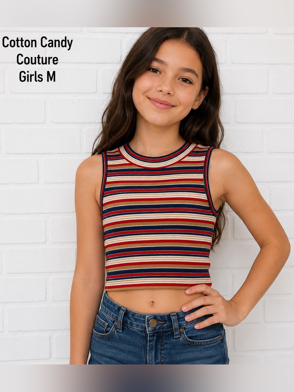 Cotton Candy Couture Girls Striped Ribbed Crop Tank Top Size M Y2K Retro